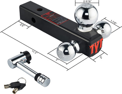 TYT Trailer Receiver Hitch Triple Ball Mount with Advanced Lock, Hitch for Truck,Fits for 2" Receiver,Versatility Sturdiness Forged Solid Steel,(Hollow Shank,Black) - TYT4WD