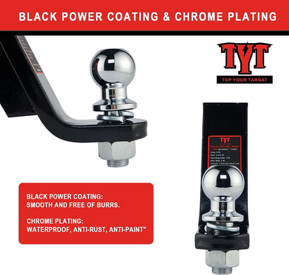 TYT Trailer Hitch Mount with 2" Ball,6000 lbs,6" Drop,4-3/4" Rise,Free Advanced Hitch Lock, Solid Steel Towing,Fits 2" Receiver, 2" Chrome Ball Head - TYT4WD