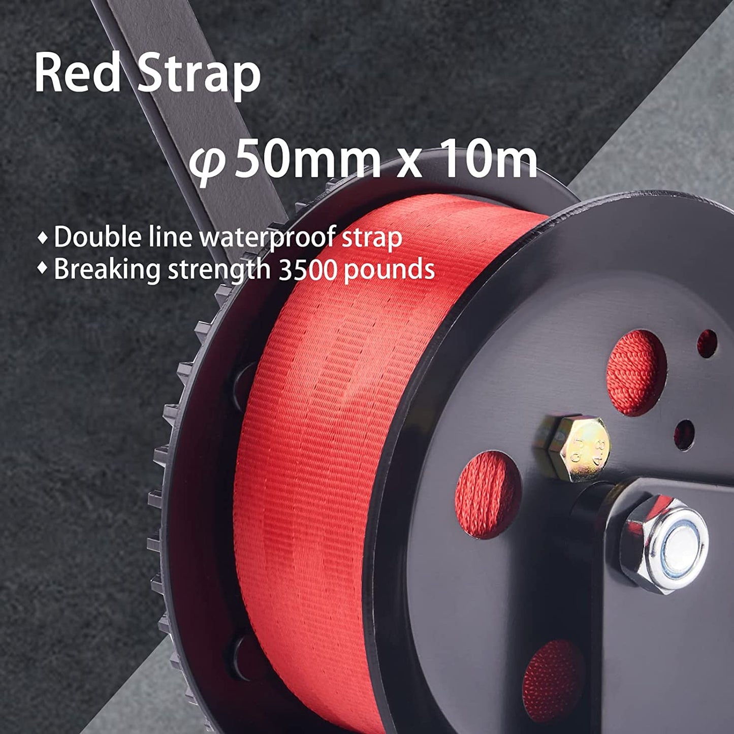 TYT 3500LB Boat Trailer Strap Winch with 10M Red Strap, Sturdy Long-Lasting Gear Hand Crank Winch, Operated Two Way Ratchet Manual Winches for Towing Pulley Boat Trailer Truck RV Jet Ski Marine Winch - TYT4WD