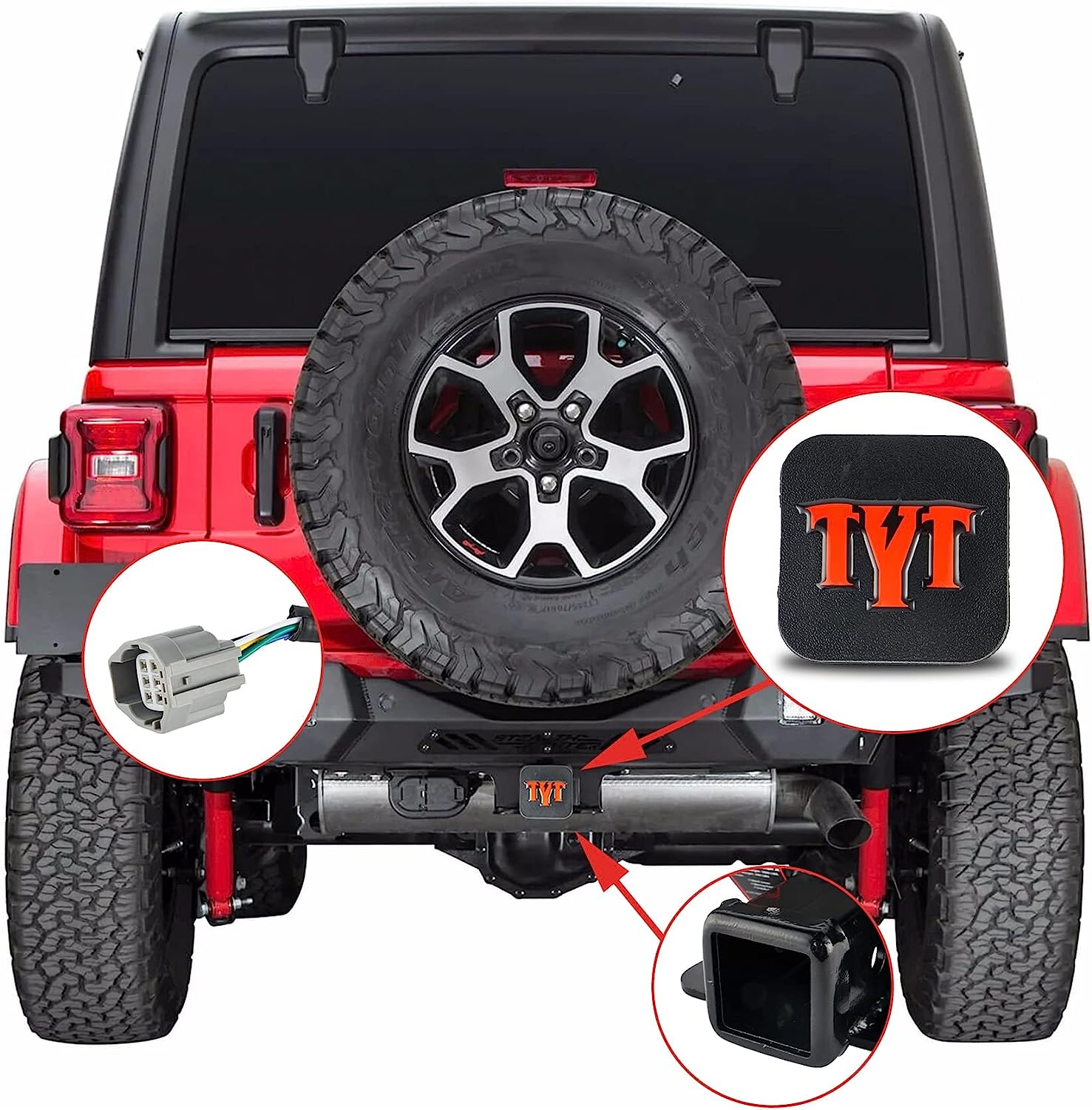 TYT 2" Rear Bumper Hitch Receiver Kit, Black Tow Hook Kit with Coil for 2007-2018 Jeep Wrangler JK 4 Door and 2 Door Unlimited, Includes 4 Mounting Brackets - TYT4WD