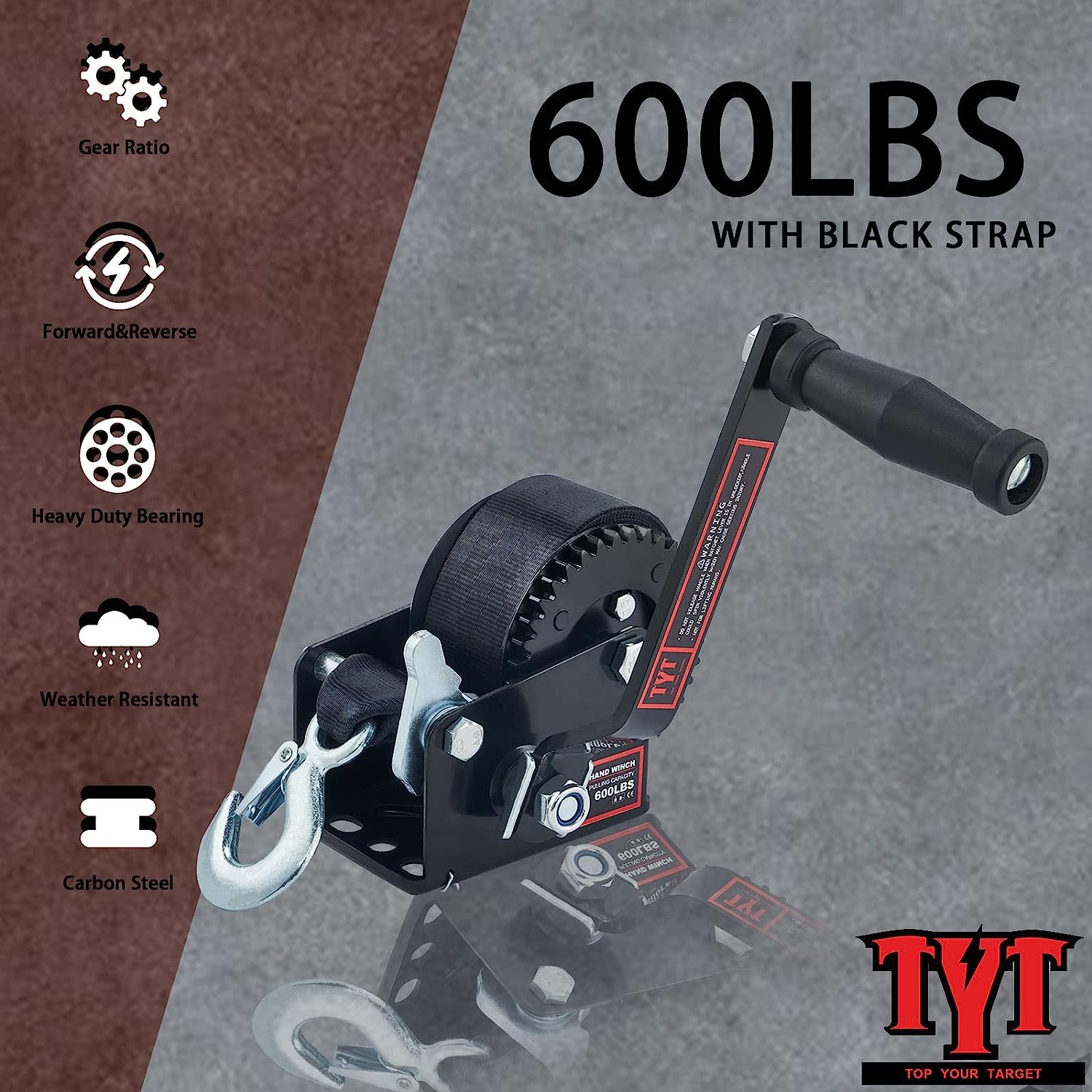 TYT 600LB Boat Trailer Winch with Black Polyster Strap, Anti-Slip Hand –  TYT4WD