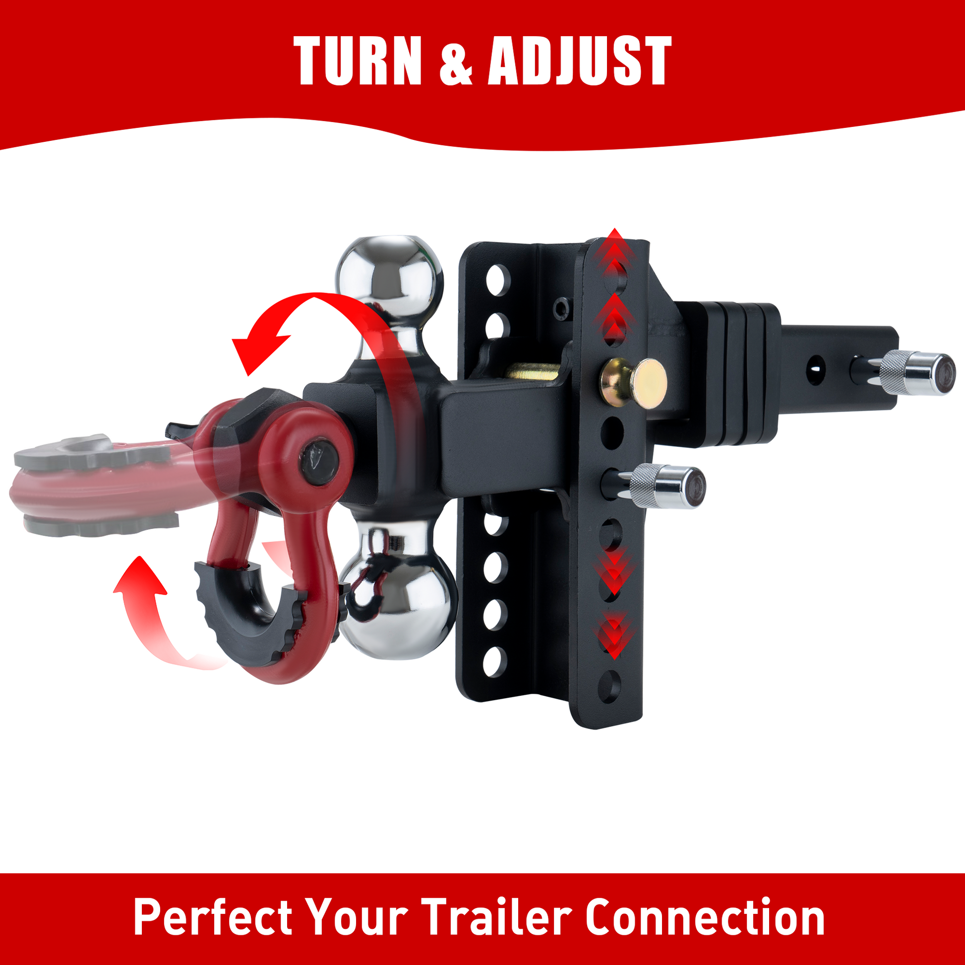 TYT Adjustable Trailer Hitch Ball Mount with Lock&Pin&Rotatable Tow Shackle, Fits 2-in Receiver, 5" Rise/Drop, 2-in, 2-5/16-in Hitch Ball, 10000LBS GTW, Ultra Quiet - TYT4WD